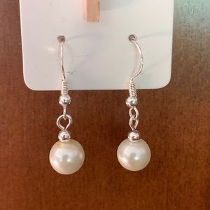 White pearl dangle earrings
